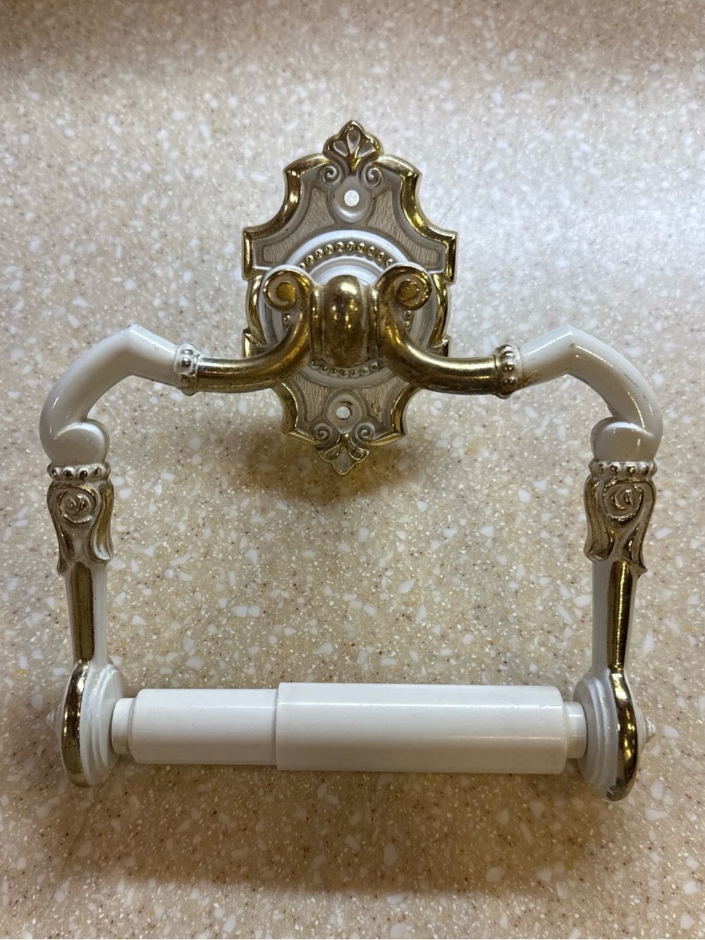 Vintage Victorian, Ornate Gold & White Toilet Paper Holder